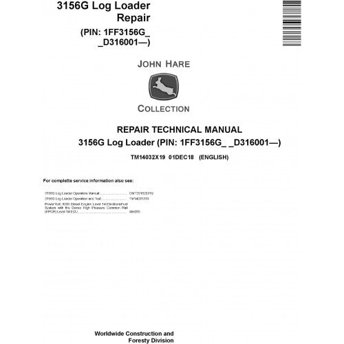 John Deere 3156G Log Loader Pdf Technical Repair Service Manual TM14032X19