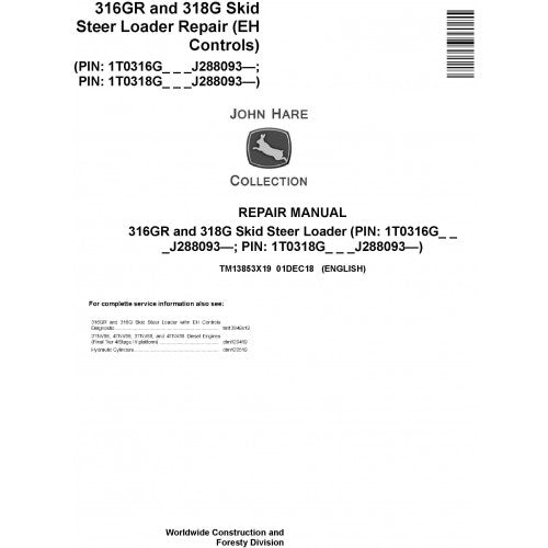 John Deere 316GR and 318G Skid Steer Loader Pdf Technical Repair Service Manual TM13853X19