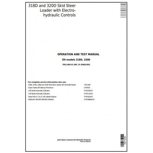 John Deere 318D, 320D Skid Steer Loader Pdf Diagnostic, Operation and Tests Service Manual TM11406