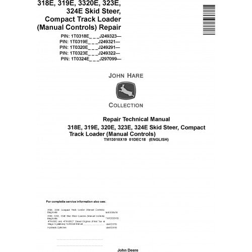 John Deere 318E, 319E, 320E, 323E, 324E Compact Loader Pdf Technical Repair Service Manual TM13010X19