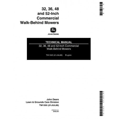 John Deere 32, 36, 48, 52 inch Walk-Behind Mower Pdf Technical Repair Manual TM1305 2