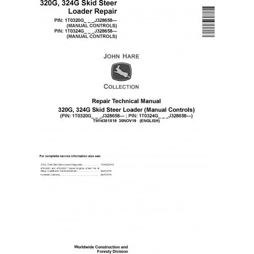 John Deere 320G, 324G Skid Steer Loader Pdf Technical Repair Service Manual TM14301X19