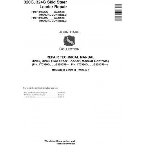 John Deere 320G, 324G Skid Steer Loader Pdf Technical Repair Service Manual TM14302X19