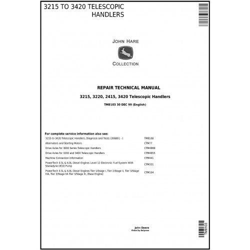 John Deere 3215, 3220, 3415, 3420 Telescopic Handlers Pdf Technical Repair Service Manual TM8103