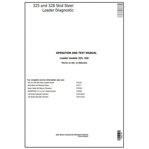 John Deere 325, 328 Skid Steer Loader Pdf Diagnostic, Operation and Tests Service Manual TM2191