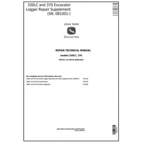 John Deere 330LC and 370 Excavator Logger Pdf Technical Repair Service Manual TM1911