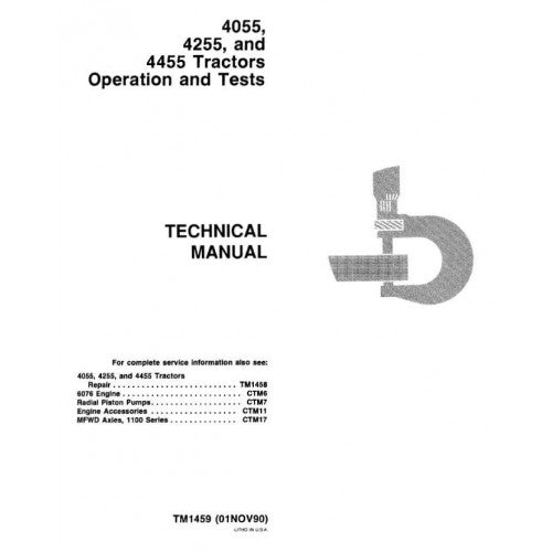 John Deere 4055, 4255, 4455 Tractor Pdf Diagnostic and Test Service Manual TM1459