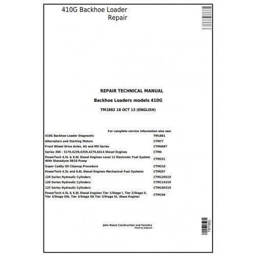 John Deere 410G Backhoe Loader Pdf Technical Repair Service Manual TM1882