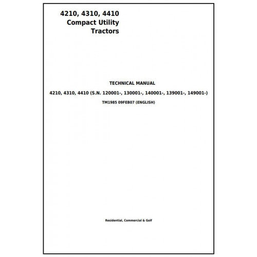 John Deere 4210, 4310, 4410 Compact Utility Tractor Pdf Diagnostic and Technical Repair Manual TM1985 2
