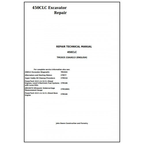John Deere 450CLC Excavator Pdf Technical Repair Service Manual TM1925