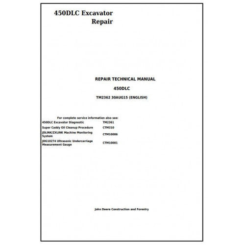 John Deere 450DLC Excavator Pdf Technical Repair Service Manual TM2362