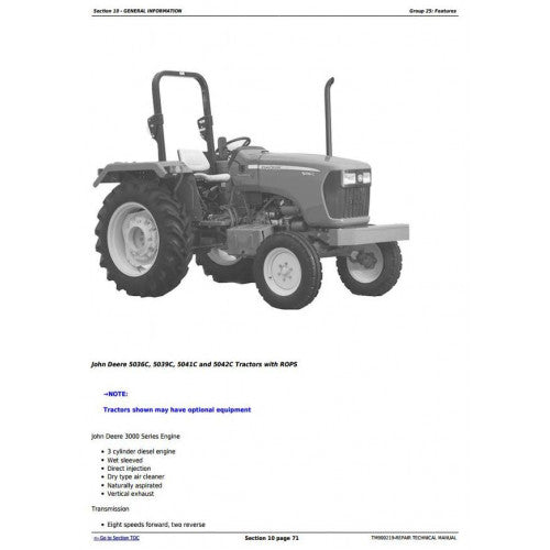 John Deere 5036C, 5039C, 5041C, 5042C Tractor Pdf Diagnostic and Technical Repair Manual TM900219 2
