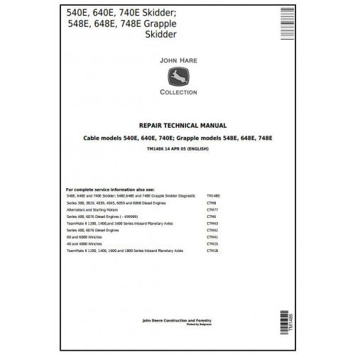 John Deere 540E, 640E, 740E Cable Skidder Pdf Technical Repair Service Manual TM1486