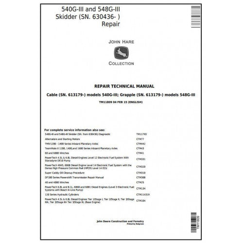 John Deere 540G-III and 548G-III Skidder Pdf Technical Repair Service Manual TM11809