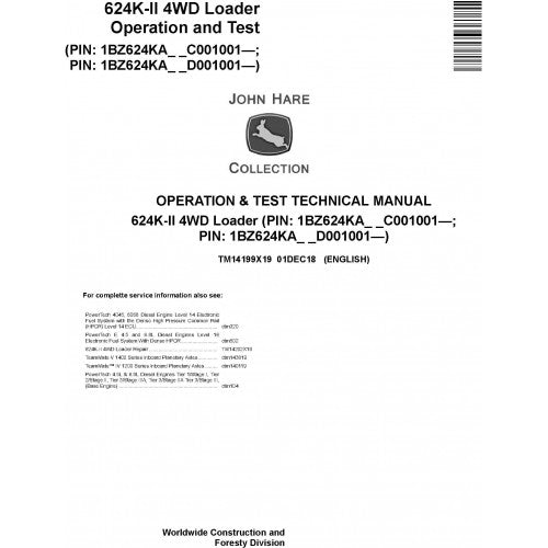 John Deere 624K-II 4WD Loader Pdf Diagnostic, Operation and Tests Service Manual TM14199X19