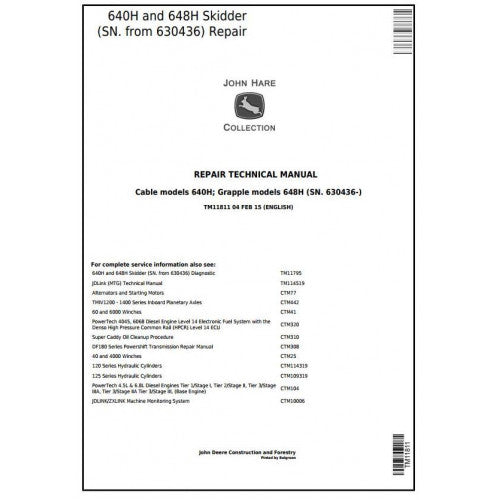 John Deere 640H and 648H Skidder Pdf Technical Repair Service Manual TM11811