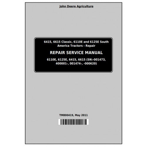 John Deere 6415, 6615, 6110E, 6125E Tractor Pdf Technical Repair Manual TM800419