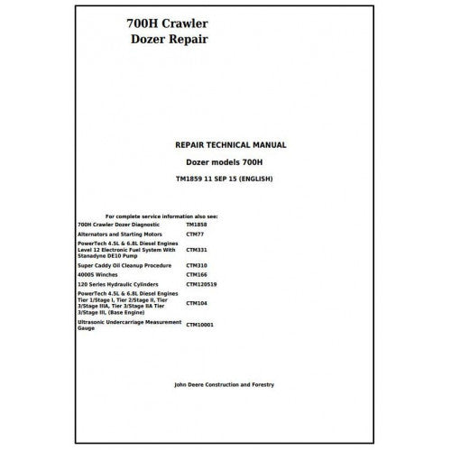 John Deere 700H Crawler Dozer Pdf Technical Repair Service Manual TM1859