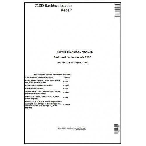 John Deere 710D Backhoe Loader Pdf Technical Repair Service Manual TM1538