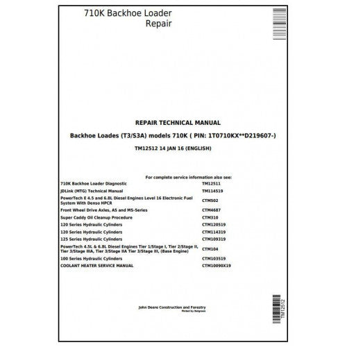John Deere 710K Backhoe Loader Pdf Technical Repair Service Manual TM12512