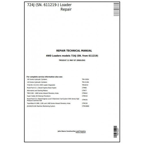John Deere 724J 4WD Loader Service Repair Technical Manual TM10247