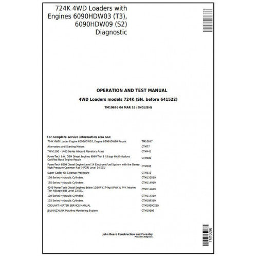 John Deere 724K Loader Pdf Diagnostic, Operation and Tests Service Manual TM10696