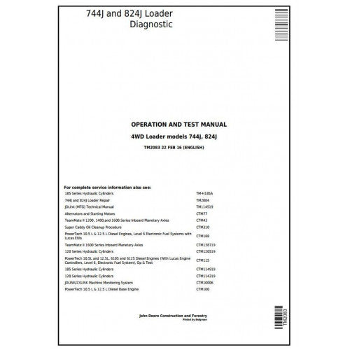 John Deere 744J and 824J 4WD Loaders Pdf Diagnostic, Operation and Tests Service Manual TM2083
