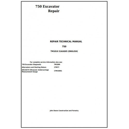 John Deere 750 Excavator Pdf Technical Repair Service Manual TM1810