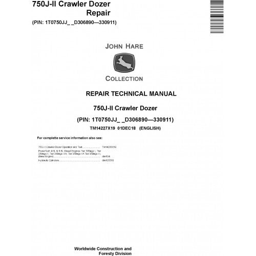 John Deere 750J-II Crawler Dozer Pdf Technical Repair Service Manual TM14227X19