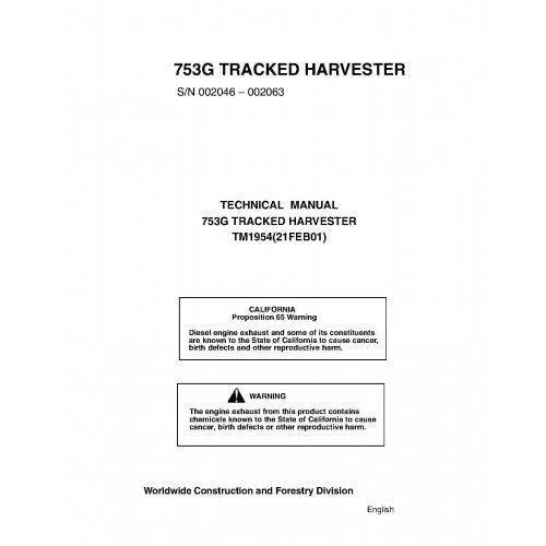 John Deere 753G Harvester Pdf Technical Repair Service Manual TM1954