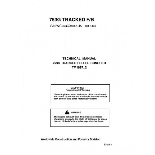 John Deere 753G Tracked Feller Buncher Pdf Technical Repair Service Manual TM1887-2