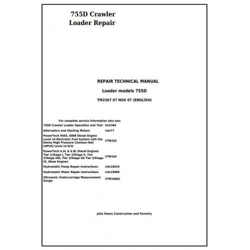 John Deere 755D Crawler Loader Pdf Technical Repair Service Manual TM2367