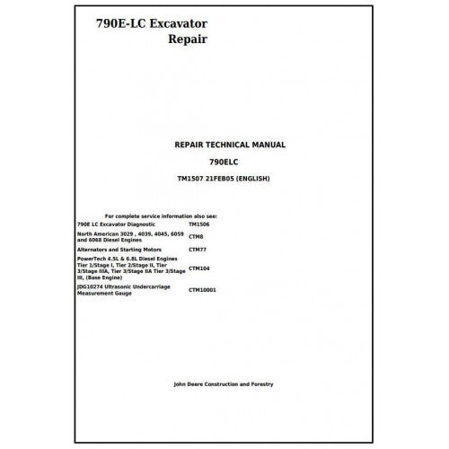 John Deere 790E LC Excavator Pdf Technical Repair Service Manual TM1507