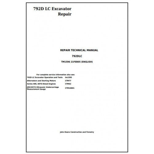 John Deere 792D LC Excavator Pdf Technical Repair Service Manual TM1596