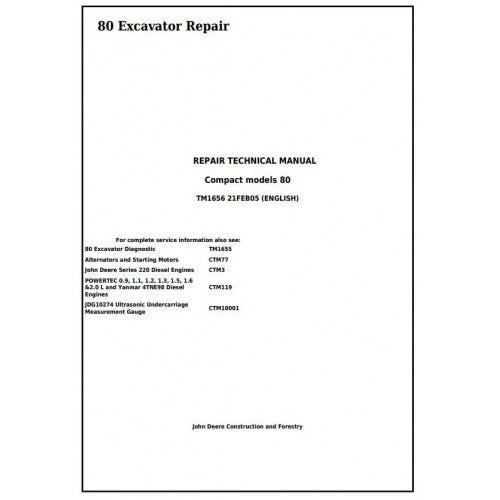 John Deere 80 Midi Excavator Pdf Technical Repair Service Manual TM1656