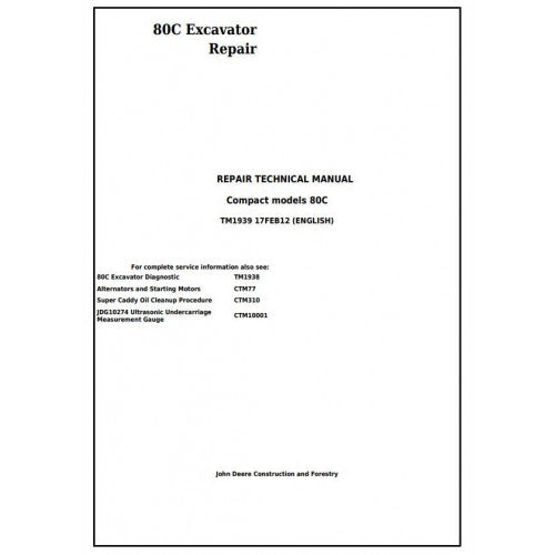 John Deere 80C Excavator Pdf Technical Repair Service Manual TM1939