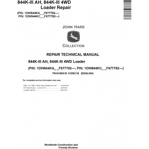 John Deere 844K-III (AH) 4WD Loader Pdf Technical Repair Service Manual TM14159X19