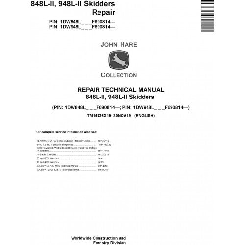 John Deere 848L-II, 948L-II Skidder Pdf Technical Repair Service Manual TM14336X19