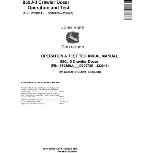 John Deere 850J-II Crawler Dozer Pdf Diagnostic, Operation and Tests Service Manual TM14230X19