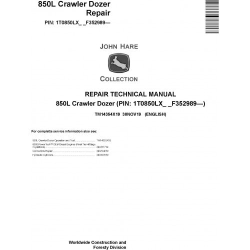 John Deere 850L Crawler Dozer Pdf Technical Repair Service Manual TM14354X19