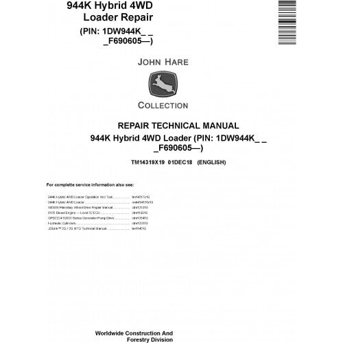 John Deere 944K Hybrid 4WD Loader Pdf Technical Repair Service Manual TM14319X19