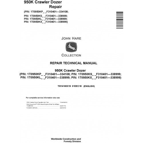 John Deere 950K Crawler Dozer Pdf Technical Repair Service Manual TM14165X19