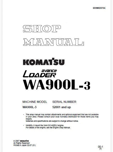 Komatsu Avance WA900L-3 Wheel Loader Pdf Repair and Service Manual