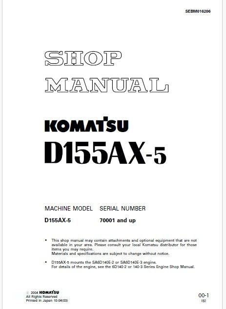 Komatsu D155AX-5 Bulldozer Pdf Repair and Service Manual