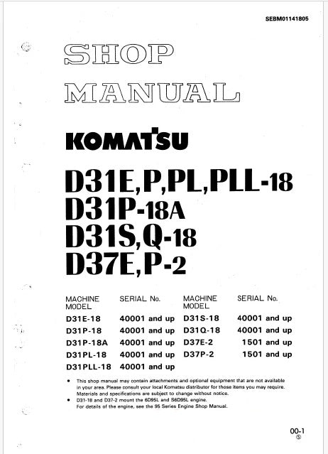 Komatsu D31E-18, D31P-18, D31P-18A, D31PL-18, D31PLL-18, D31S-18, D31Q-18 Bulldozer Pdf