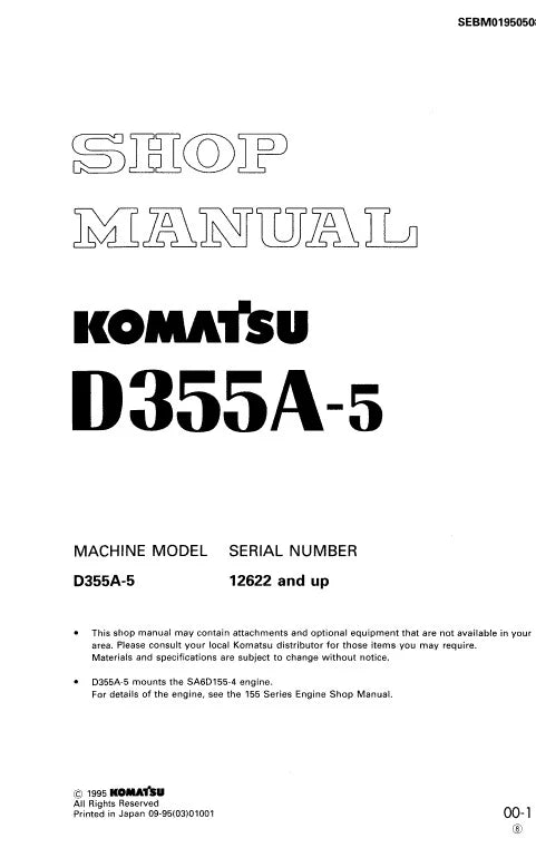Komatsu D355A-5 Bulldozer Pdf Repair and Service Manual