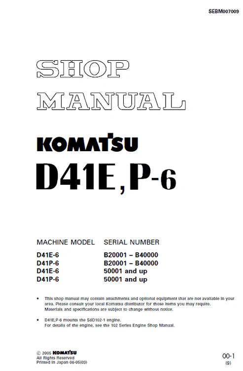 Komatsu D41E-6, D41P-6 Bulldozer Pdf Repair and Service Manual