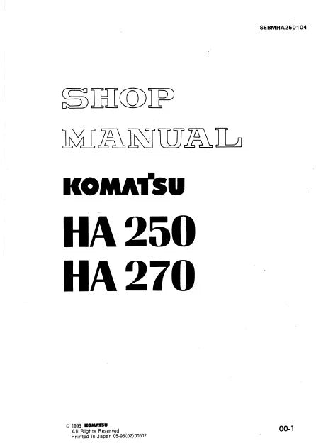 Komatsu HA250, HA270 Articulated Dump Truck Pdf Repair and Service Manual
