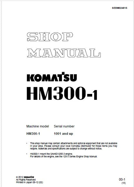 Komatsu HM300-1 Articulated Dump Truck Pdf Repair and Service Manual