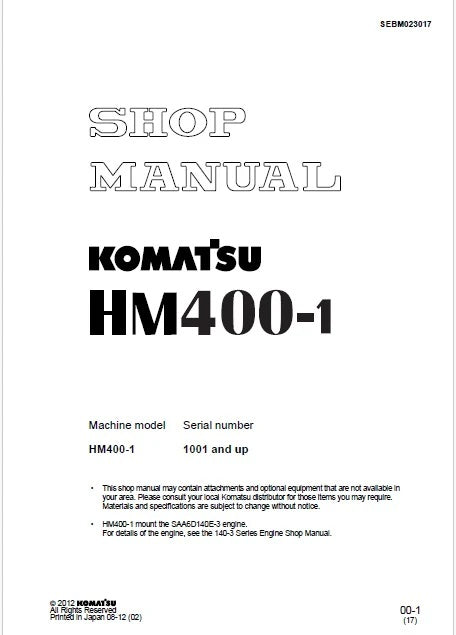 Komatsu HM400-1 Articulated Dump Truck Pdf Repair and Service Manual